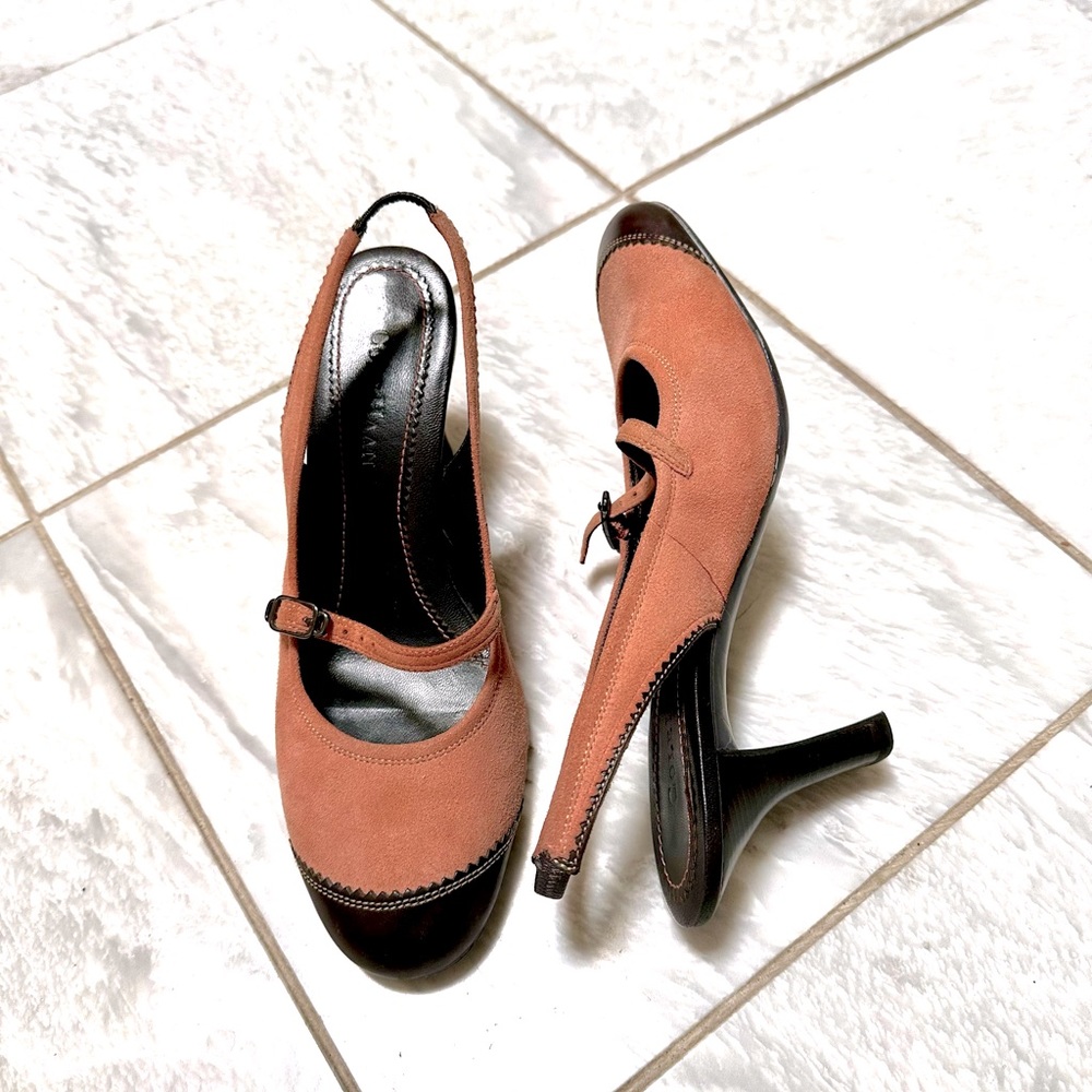Cole Haan Mary Jane Style leather and Suede Sling Back Heels